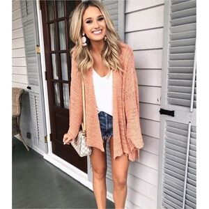 Free People In My Element Woven Bell Sleeve Knit Tunic Cardigan Sweater Medium